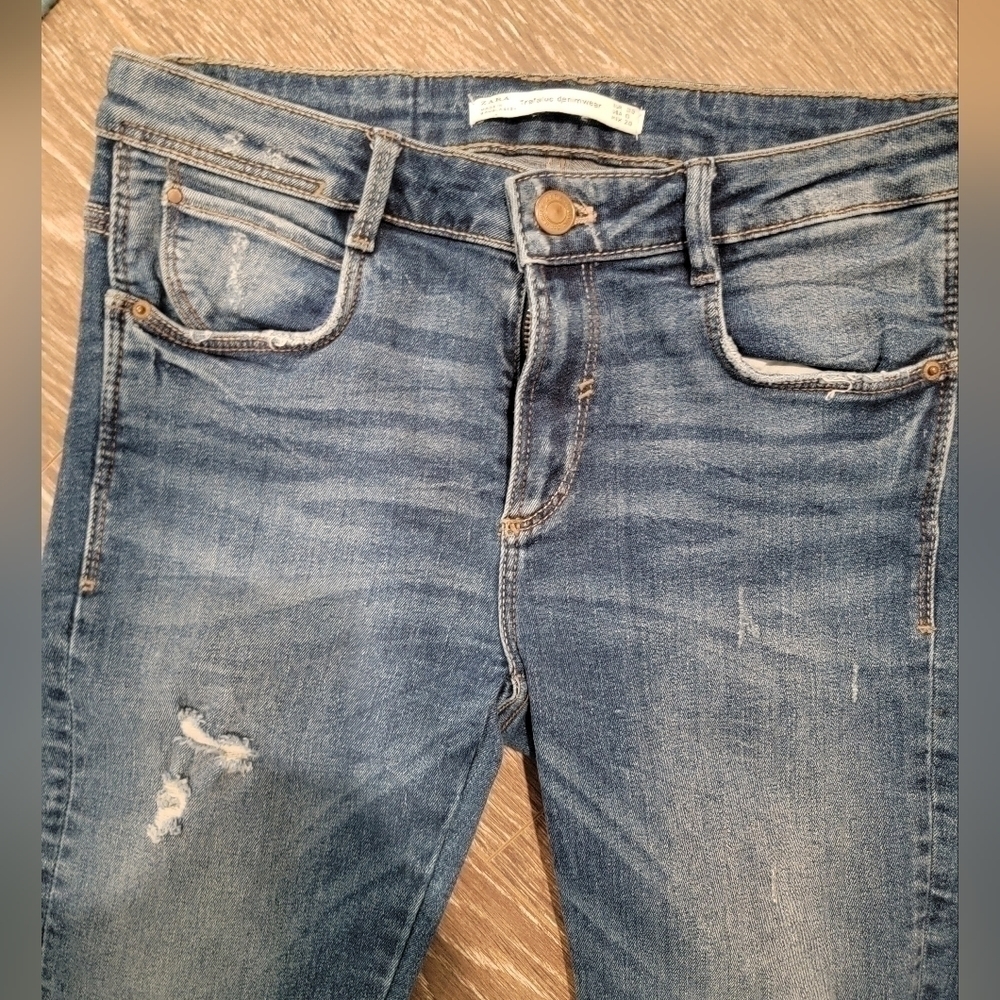 Zara‎ trafaluc denimwear Frayed Step Hem bottom straight leg Size 6 - Picture 4 of 8